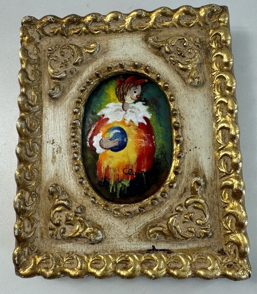 MCM 1974 Painted Metal Children Clown Jester Miniature Decorative 6” Ornate